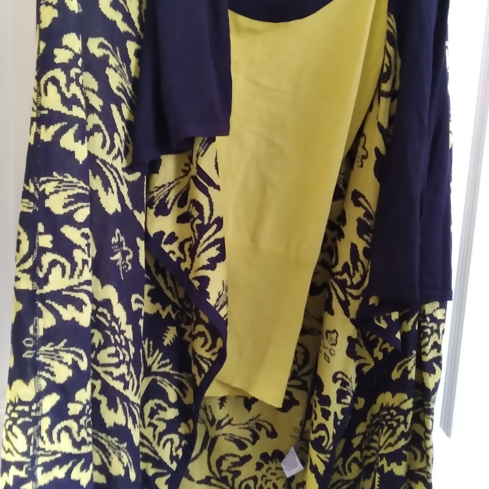 KATE & MALLORY Size L Jacquard Cardigan Sweater & Knit Tunic SET Black Yellow